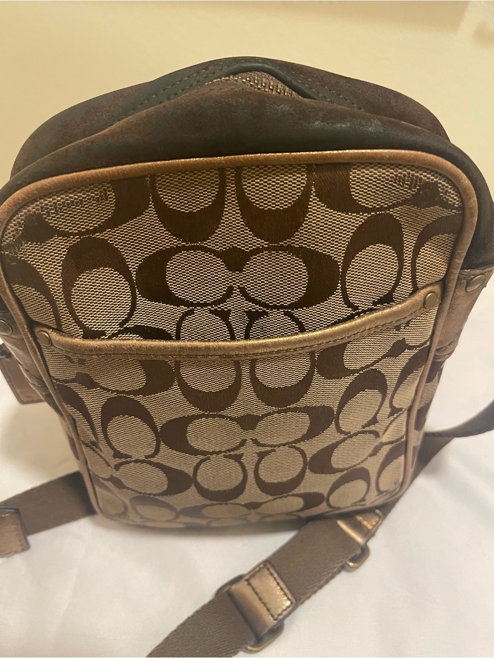 Coach Brown Signature Canvas & Metallic Leather Crossbody Bag - Picture 2 of 13